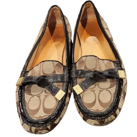 Coach Shoes - Coach Frida Signature Logo Monogram Canvas Driving Loafer Size 8.5 B